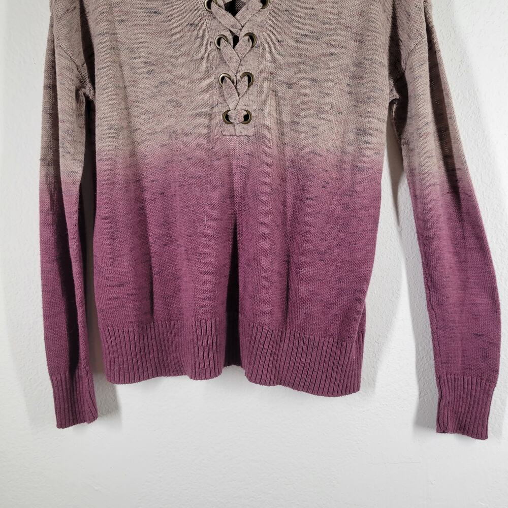 American Eagle Knit Sweater Womens Medium Ombrea Beige‎ Pink Criss Cross V Neck - Picture 3 of 10